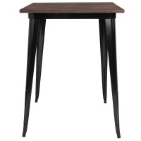 31.5 Square Black Metal Indoor Bar Height Table with Walnut Rustic Wood Top