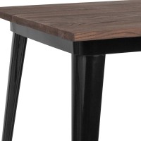 31.5 Square Black Metal Indoor Bar Height Table with Walnut Rustic Wood Top