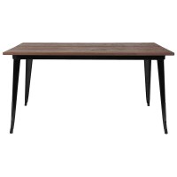 30.25 x 60 Rectangular Black Metal Indoor Table with Walnut Rustic Wood Top
