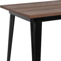 30.25 x 60 Rectangular Black Metal Indoor Table with Walnut Rustic Wood Top