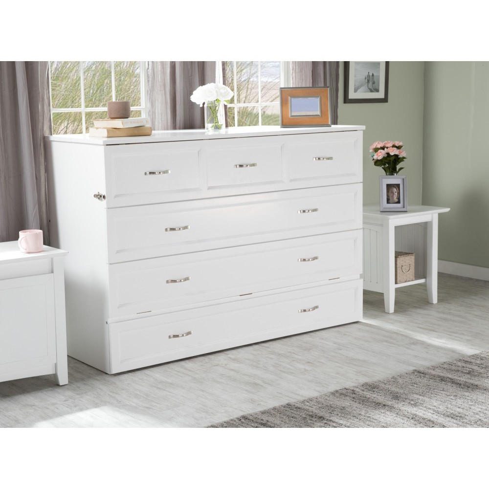 Deerfield Murphy Bed Chest Queen White with Charging Station