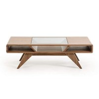 HomeRoots Veneer, Glass, Wood Modern Walnut Coffee Table