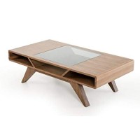 HomeRoots Veneer, Glass, Wood Modern Walnut Coffee Table