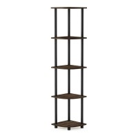 Furinno TurnNTube 5 Tier Corner Display Rack Multipurpose Shelving Unit 1Pack Columbia WalnutBlack