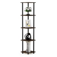 Furinno TurnNTube 5 Tier Corner Display Rack Multipurpose Shelving Unit 1Pack Columbia WalnutBlack