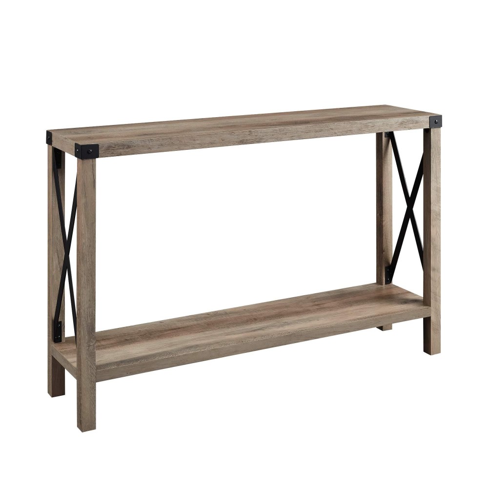 Walker Edison Sedalia Modern Farmhouse Metal X Entry Table, 46 Inch, Grey