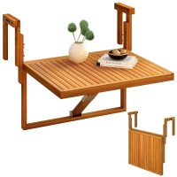 Interbuild Toronto Balcony Folding Deck Table, Outdoor Hanging Railing Bar Table, Fsc Acacia Wood, 28 X 23 Inches, Adjustable, Golden Teak