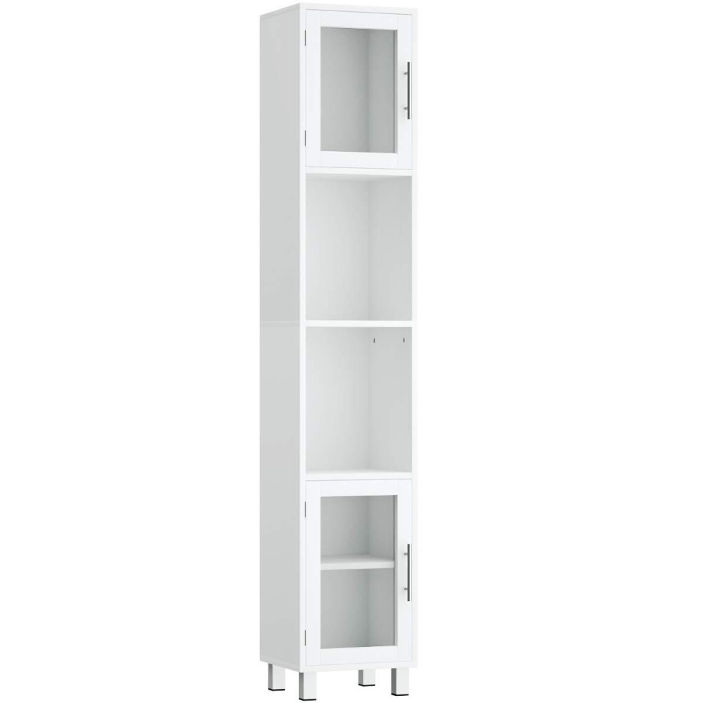 Tangkula Tall Bathroom Cabinet, Home Living Room Wood Storage Cabinet Free Standing W/ 4 Shelves And 2 Glass-Paneled Doors Suitable Tall Bathroom Cabinet