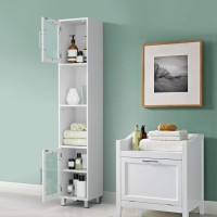 Tangkula Tall Bathroom Cabinet, Home Living Room Wood Storage Cabinet Free Standing W/ 4 Shelves And 2 Glass-Paneled Doors Suitable Tall Bathroom Cabinet