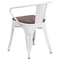 White Metal Chair with Wood Seat and Arms