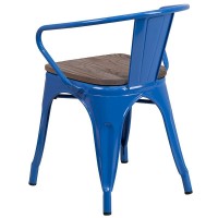 Blue Metal Chair with Wood Seat and Arms