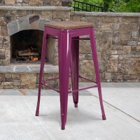 30 High Backless Purple Barstool with Square Wood Seat