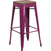 30 High Backless Purple Barstool with Square Wood Seat