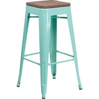 30 High Backless Mint Green Barstool with Square Wood Seat