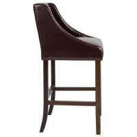 Carmel Series 30 High Transitional Tufted Walnut Barstool with Accent Nail Trim in Brown LeatherSoft