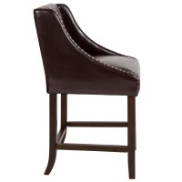 Carmel Series 24 High Transitional Tufted Walnut Counter Height Stool with Accent Nail Trim in Brown LeatherSoft