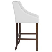 Carmel Series 30 High Transitional Tufted Walnut Barstool with Accent Nail Trim in White LeatherSoft