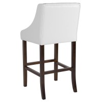 Carmel Series 30 High Transitional Tufted Walnut Barstool with Accent Nail Trim in White LeatherSoft