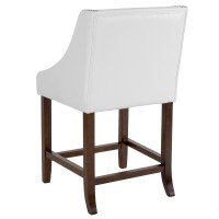 Carmel Series 24 High Transitional Tufted Walnut Counter Height Stool with Accent Nail Trim in White LeatherSoft