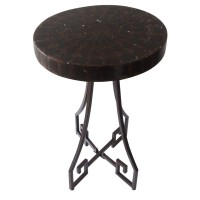 Benjara Designer Metal Base Table With Textured Mdf Top, Black And Brown