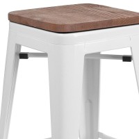 24 High Backless White Metal Counter Height Stool with Square Wood Seat