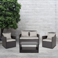 Aransas Series 4 Piece Black Patio Set With Gray Back Pillows And Seat Cushions