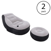 Intex Inflatable Ultra Lounge Chair With Cup Holder And Ottoman Set 2 Pack