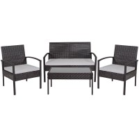 Aransas Series 4 Piece Black Patio Set With Steel Frame And Gray Cushions