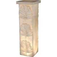 Benjara Decorative Polyresin Pedestal With Embossed Leaf Design, Cream