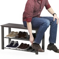 Simple Houseware Wood Top Shoe Storage Bench For Entryway Dark Brown