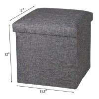 Wonenice Folding Storage Ottoman, Versatile Space-Saving Storage Cube Box With Memory Foam Seat, Max Load 100 Kg Linen Navy 12 X 12 X 12 Inch