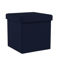 Wonenice Folding Storage Ottoman, Versatile Space-Saving Storage Cube Box With Memory Foam Seat, Max Load 100 Kg Linen Navy 12 X 12 X 12 Inch