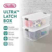 Sterilite 116 Qt Ultra Latch Box Stackable Storage Bin With Latching Lid Organize Blankets Sports Gear In Basement Clear Wit