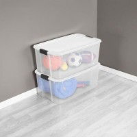 Sterilite 116 Qt Ultra Latch Box Stackable Storage Bin With Latching Lid Organize Blankets Sports Gear In Basement Clear Wit