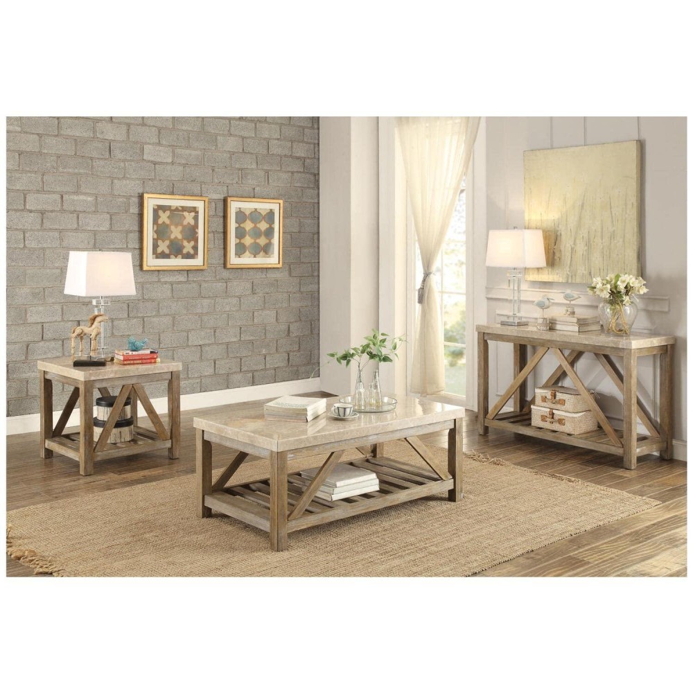 Benjara Benzara Wooden End Table With Marble Top, Brown,