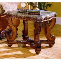 Benjara Benzara Wooden End Table With Marble Tabletop, Brown,