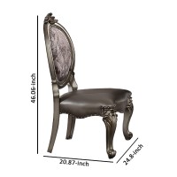 Acme Versailles Dining Side Chair In Silver Pu And Antique Platinum (Set Of 2)