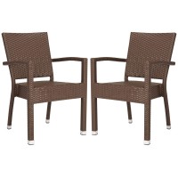 Safavieh Pat4004B-Set2 Outdoor Collection Kelda Brown Stacking Arm Chair