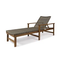 Great Deal Furniture Kyle Outdoor Rustic Acacia Wood Chaise Lounge With Wicker Seating, Natural And Gray