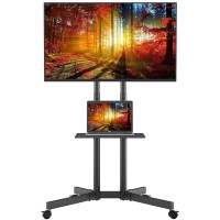 Bontec Mobile Tv Cart, Tilt Rolling Tv Floor Stand With Locking Wheels For 32-85??Led, Lcd, Oled Flat&Curved Tvs, Height Adjustable With Laptop Shelf, Holds Up To 132Lbs Max Vesa 600X400Mm, Black