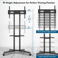 Bontec Mobile Tv Cart, Tilt Rolling Tv Floor Stand With Locking Wheels For 32-85??Led, Lcd, Oled Flat&Curved Tvs, Height Adjustable With Laptop Shelf, Holds Up To 132Lbs Max Vesa 600X400Mm, Black