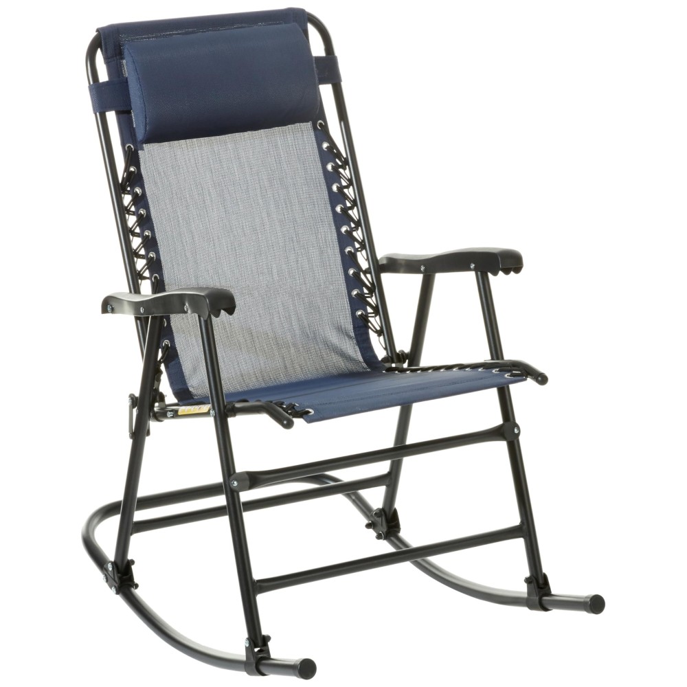 Amazon Basics Outdoor Textilene Zero Gravity Folding Lounge Rocker With Pillow Navy