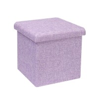 B Fsobeiialeo Storage Ottoman Cube, Linen Small Coffee Table, Foot Rest Stool Seat, Folding Toys Chest Collapsible For Kids Light Purple 11.8