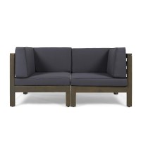 Great Deal Furniture Dawson Outdoor Sectional Loveseat Set - 2-Seater - Acacia Wood - Outdoor Cushions - Gray And Dark Gray