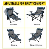 Happybuy Folding Camp Chair With Footrest Mesh, Portable Lounge Chair With Cup Holder And Storage Bag, For Camping Fishing And Other Outdoor Activities (Blue)
