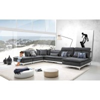 HomeRoots Stainless Steel, Wood, Fo 39 Grey Fabric, Foam, Wood, and Stainless Steel Sectional Sofa