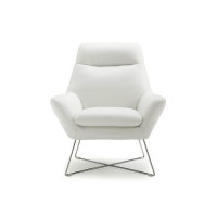 Homeroots Furniture Chair White Top Grain Italian Leather Stainless Steel Legs (320704)