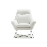 Homeroots Furniture Chair White Top Grain Italian Leather Stainless Steel Legs (320704)