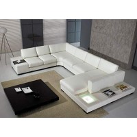 HomeRoots Bonded Leather, Bonded Le 30 White Bonded Leather Sectional Sofa