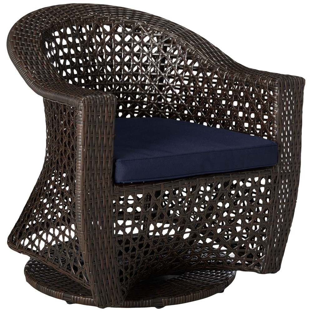 Christopher Knight Home Jacqueline Patio Swivel Chair, Wicker With Outdoor Cushions, Multi-Brown, Navy Blue
